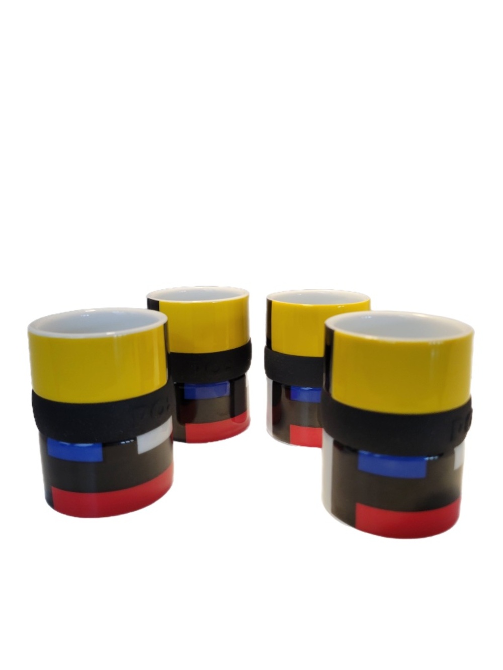 Mondrian Espresso Cups: Porcelain Demitasse Set of 4, Frank Kerdil Design